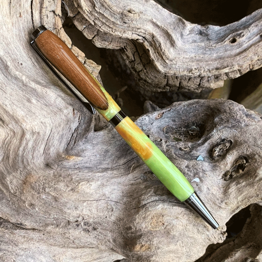 Driftwood and gold and green resin pen