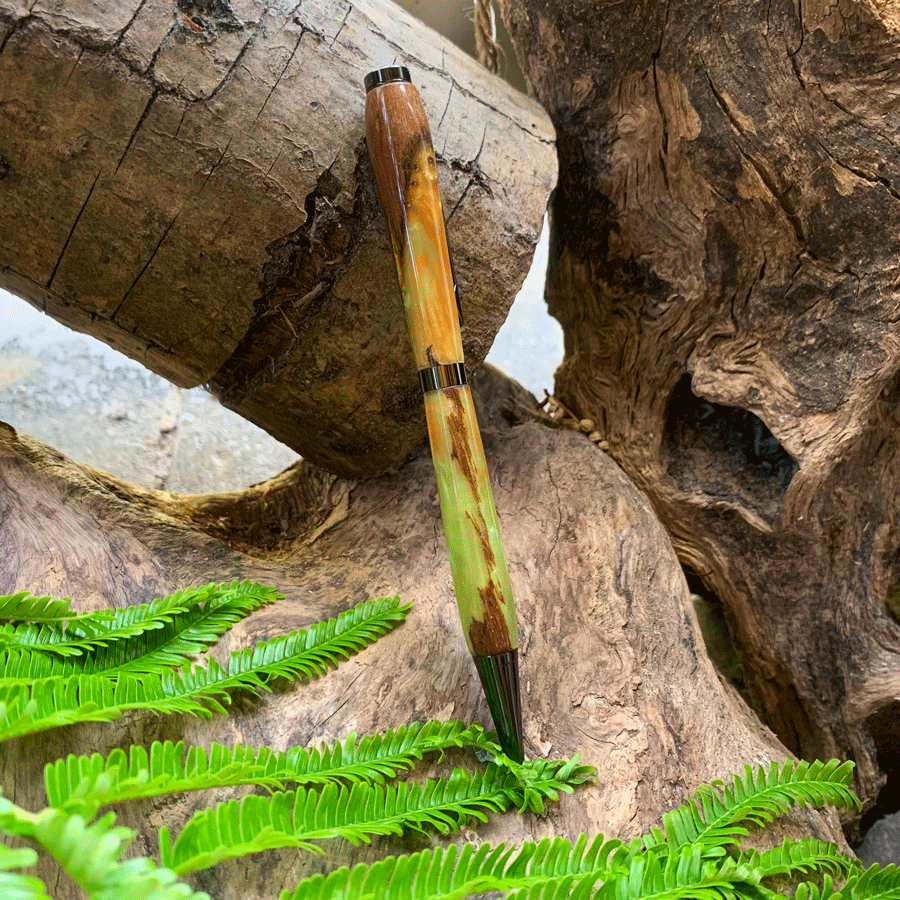 Driftwood and gold and green resin pen