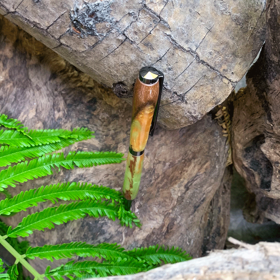 Driftwood and gold and green resin pen