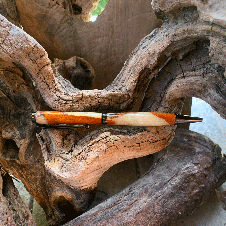 Driftwood and pearl resin pen