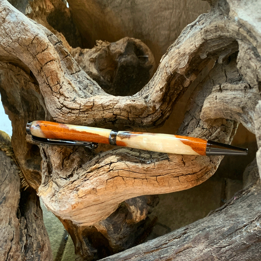 Driftwood and pearl resin pen