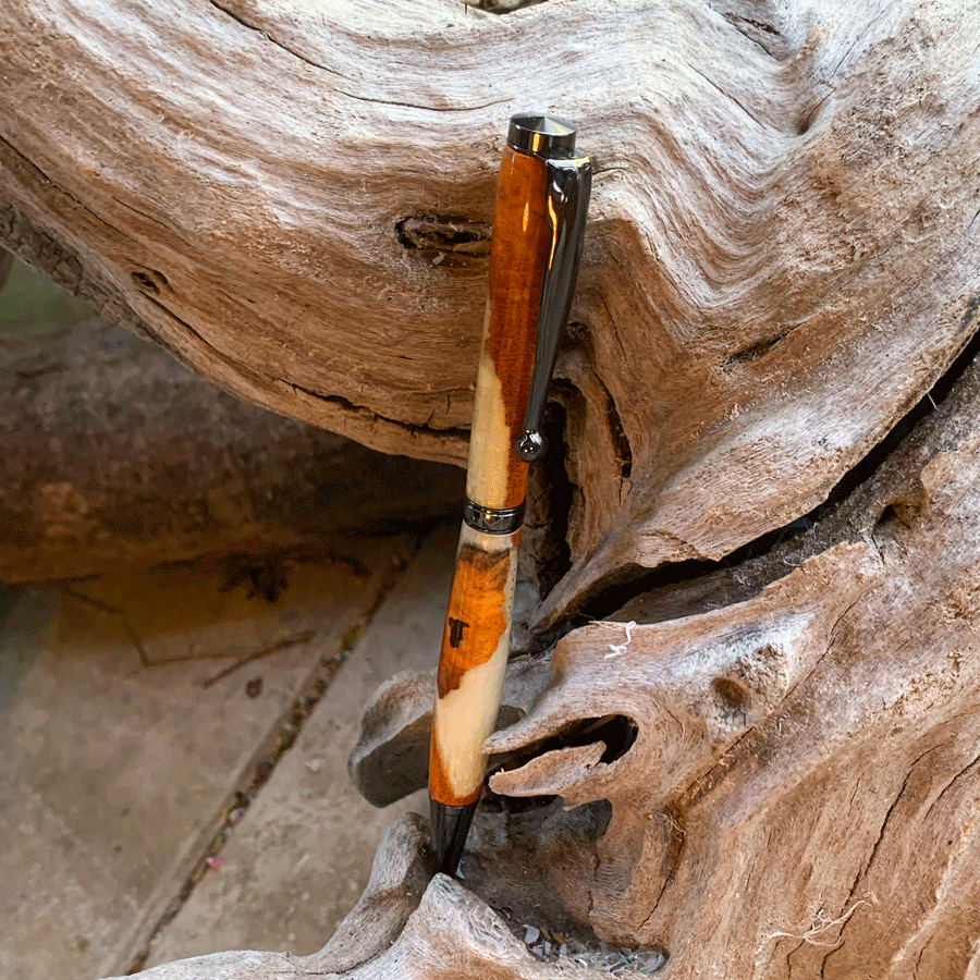 Driftwood and pearl resin pen