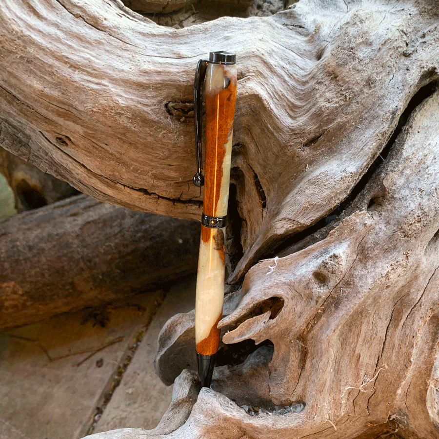 Driftwood and pearl resin pen