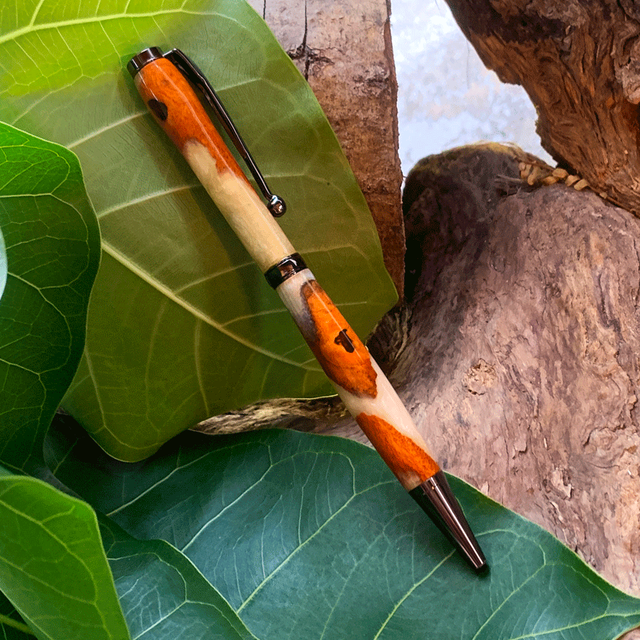 Driftwood and pearl resin pen