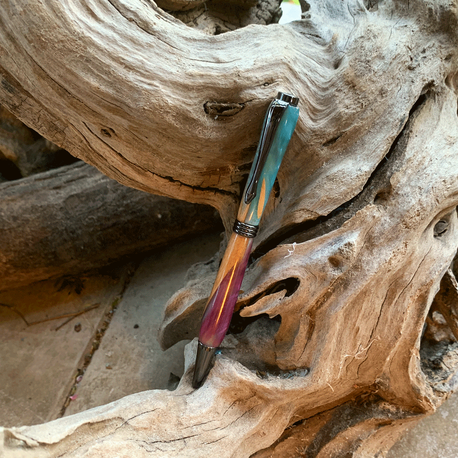 Driftwood and purple and blue resin pen