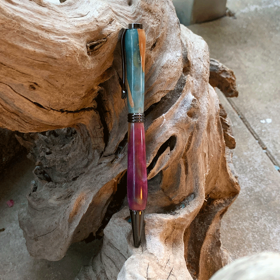 Driftwood and purple and blue resin pen