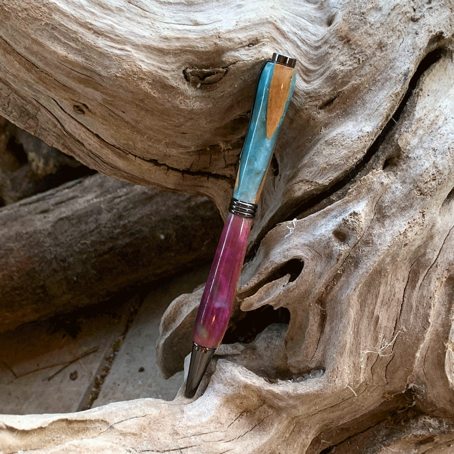 Driftwood and purple and blue resin pen