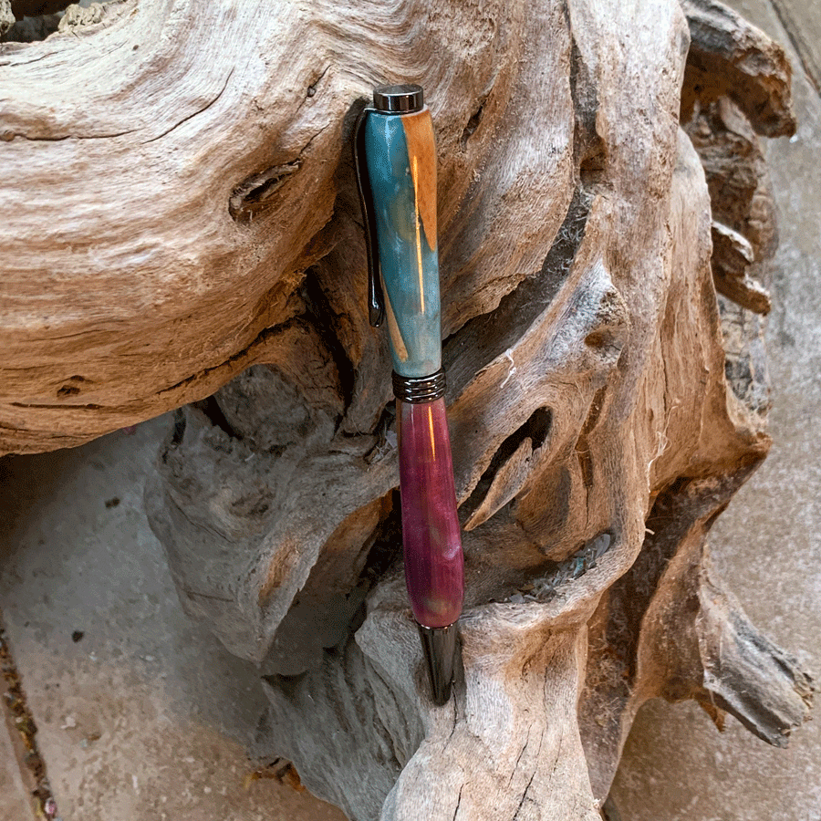 Driftwood and purple and blue resin pen