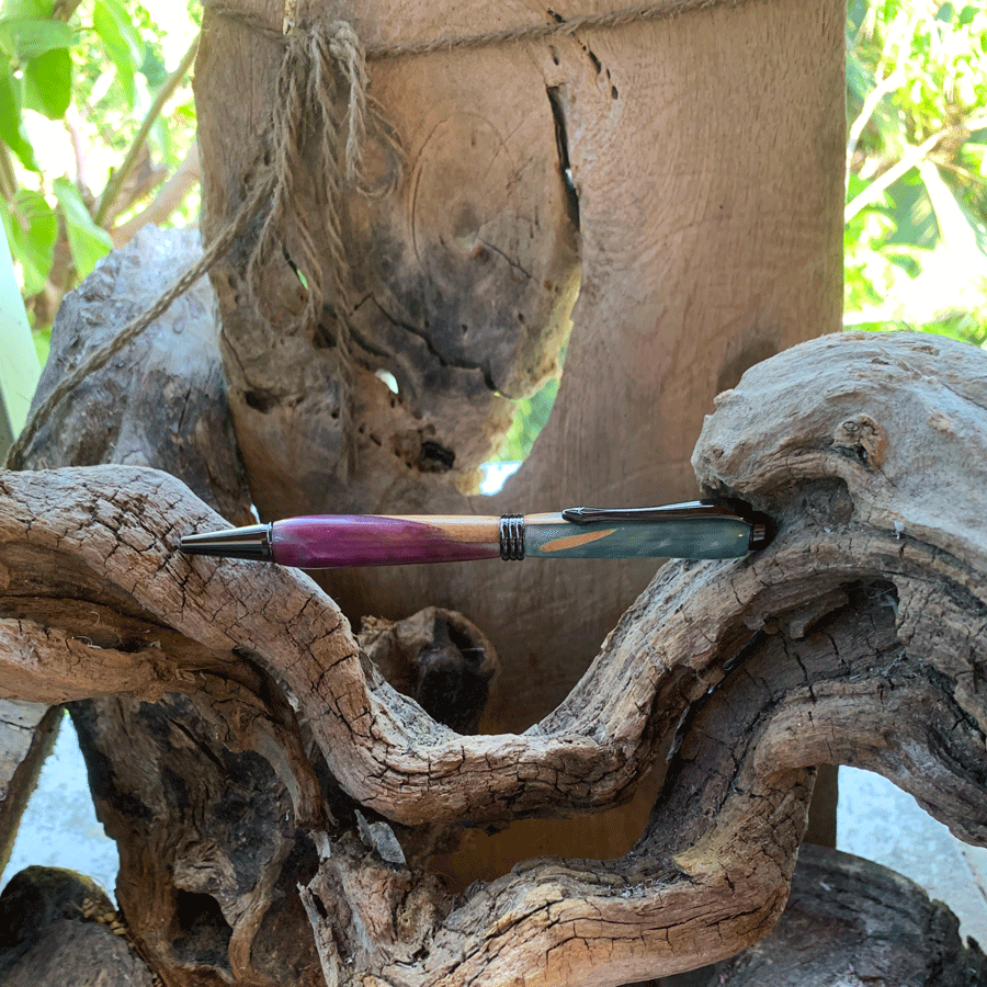 Driftwood and purple and blue resin pen