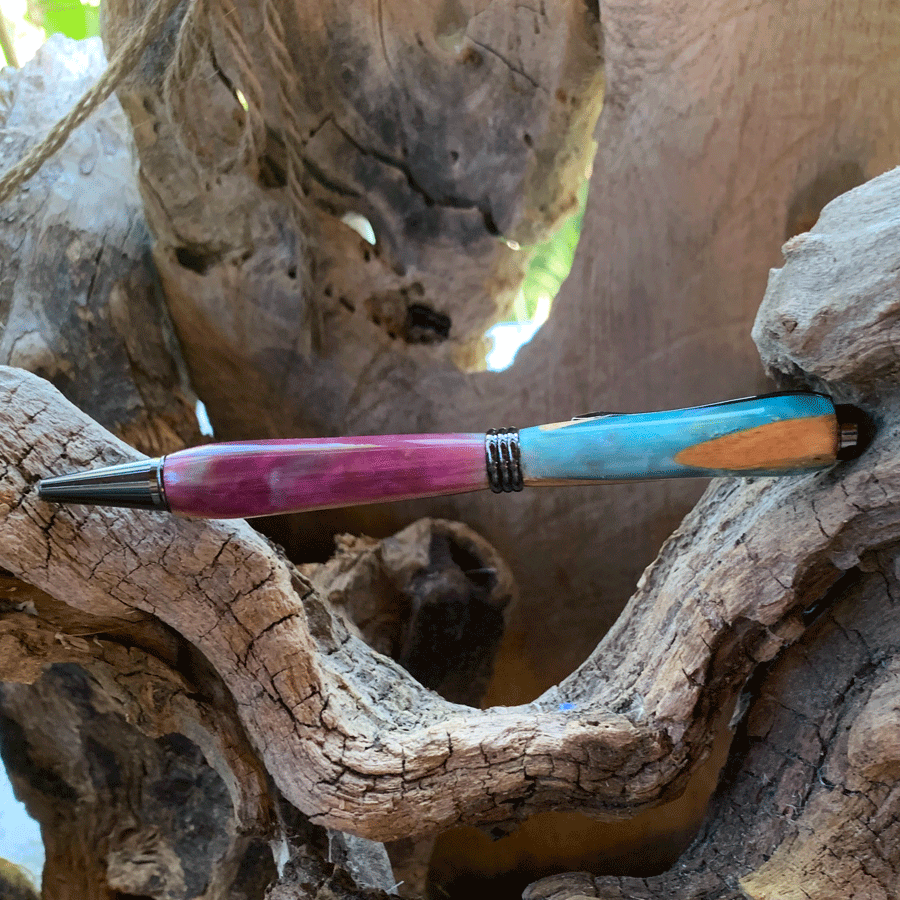 Driftwood and purple and blue resin pen