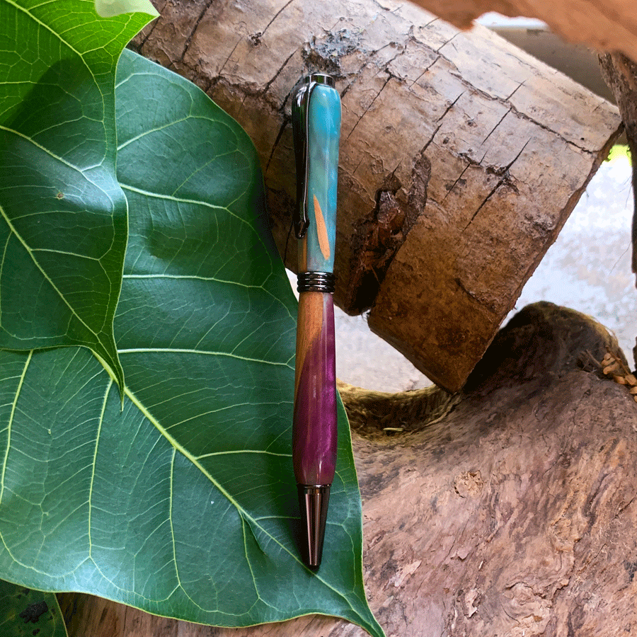 Driftwood and purple and blue resin pen