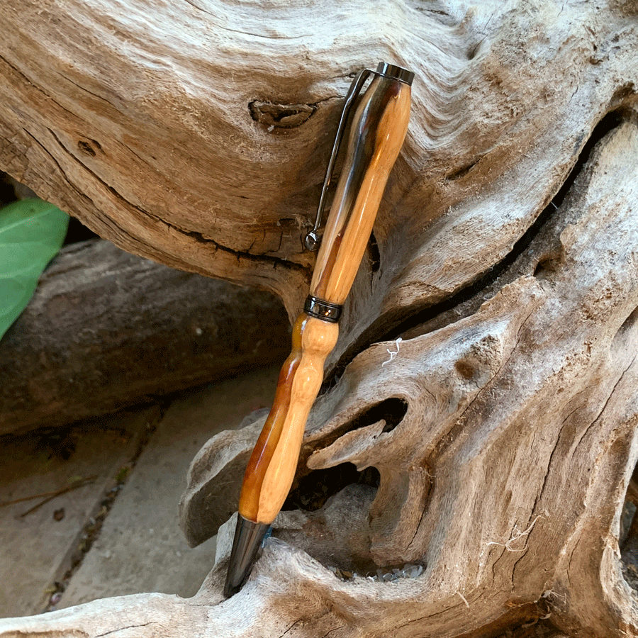 Driftwood and yellow and red resin pen