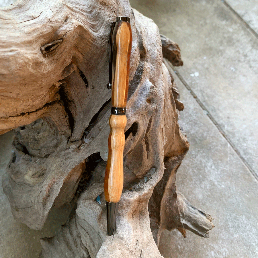 Driftwood and yellow and red resin pen