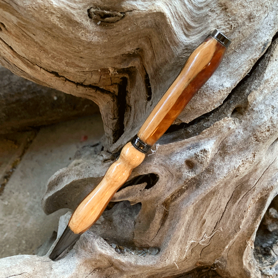 Driftwood and yellow and red resin pen