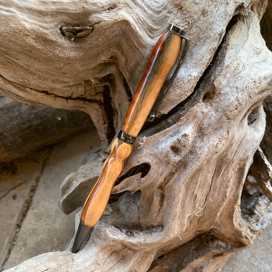 Driftwood and yellow and red resin pen