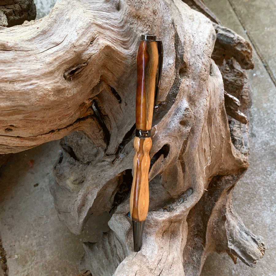 Driftwood and yellow and red resin pen