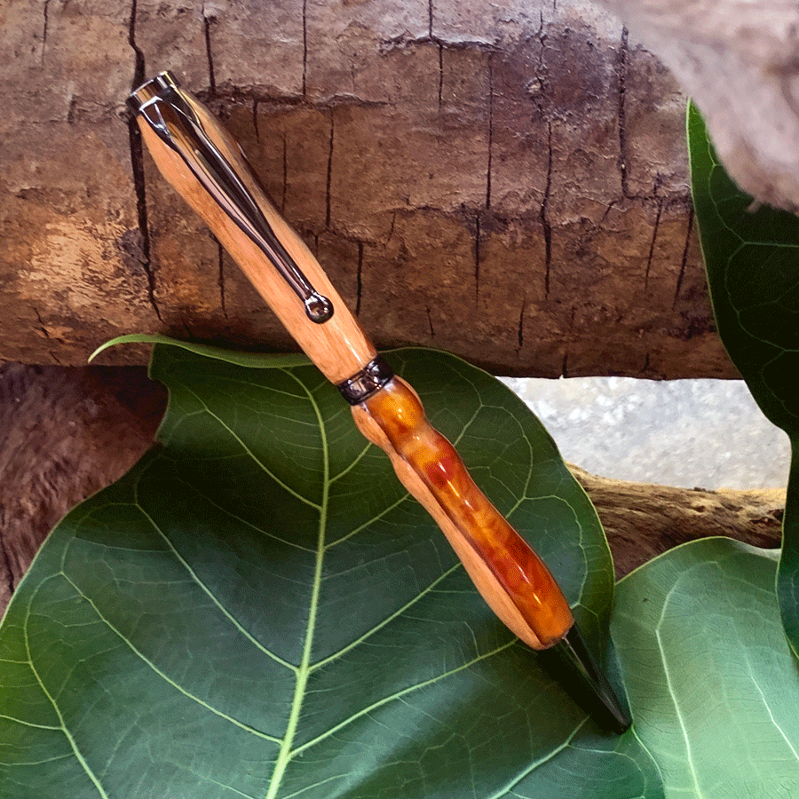 Driftwood and yellow and red resin pen