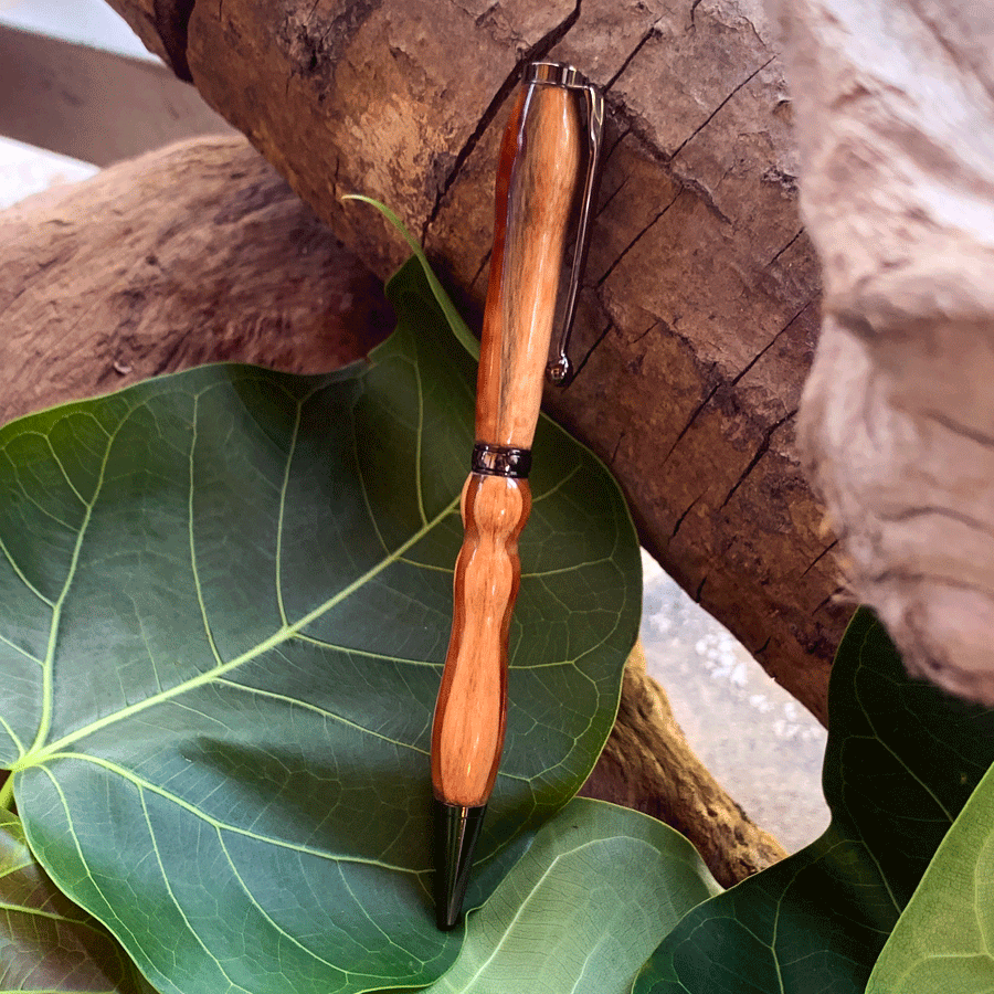 Driftwood and yellow and red resin pen