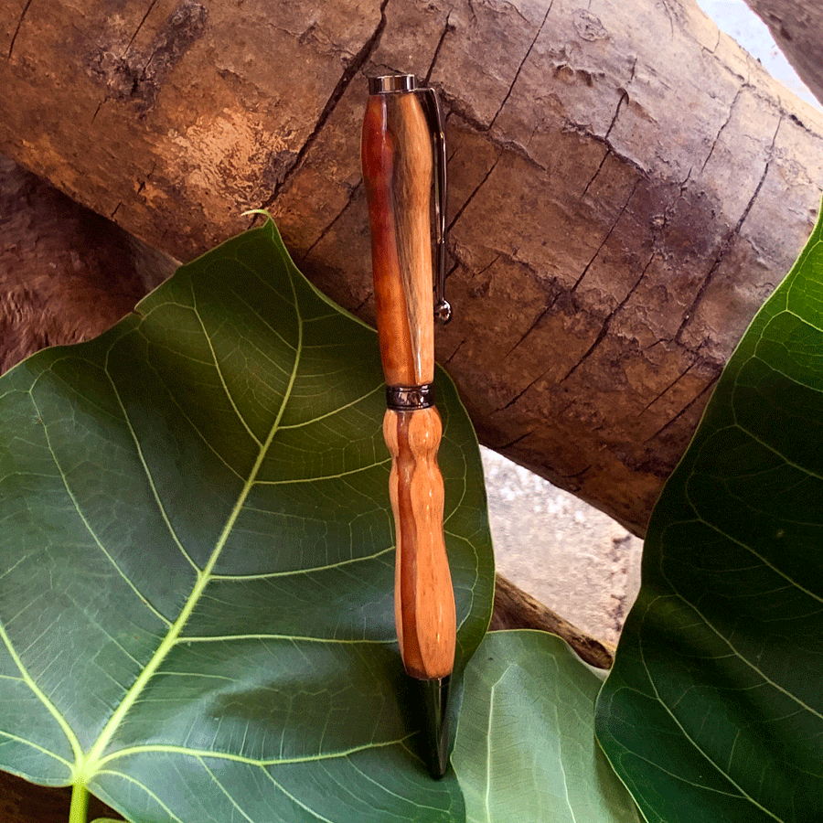 Driftwood and yellow and red resin pen