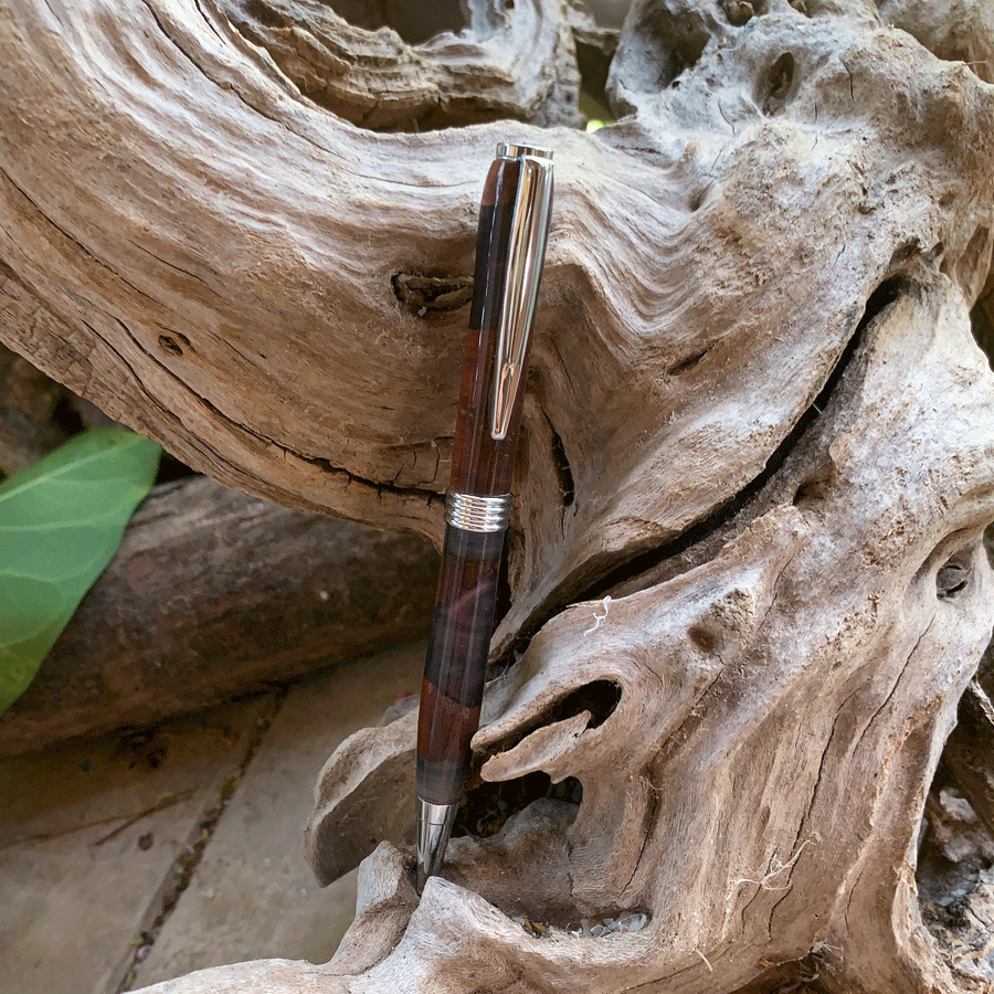 Driftwood and black and purple resin pen