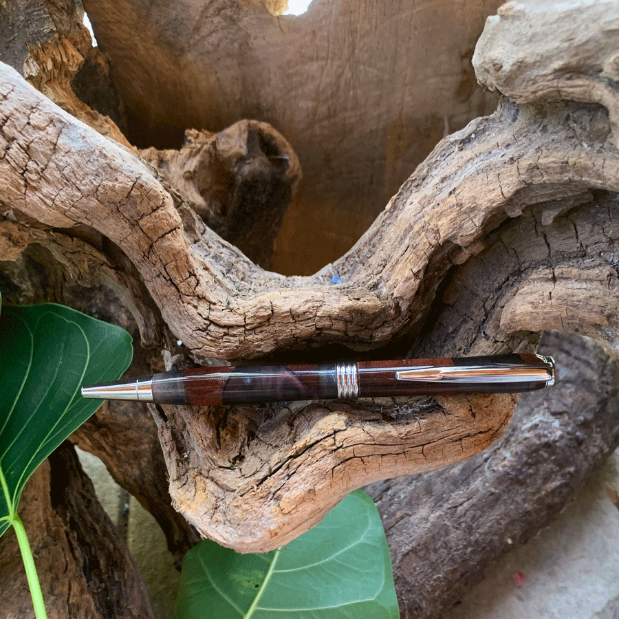 Driftwood and black and purple resin pen