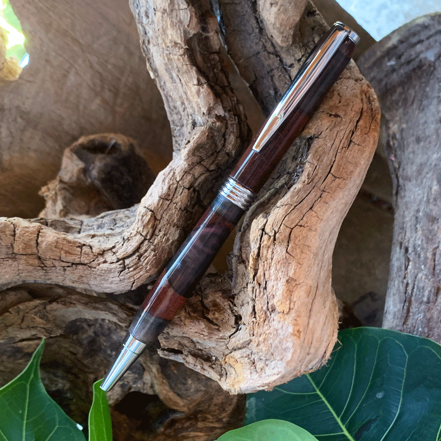 Driftwood and black and purple resin pen