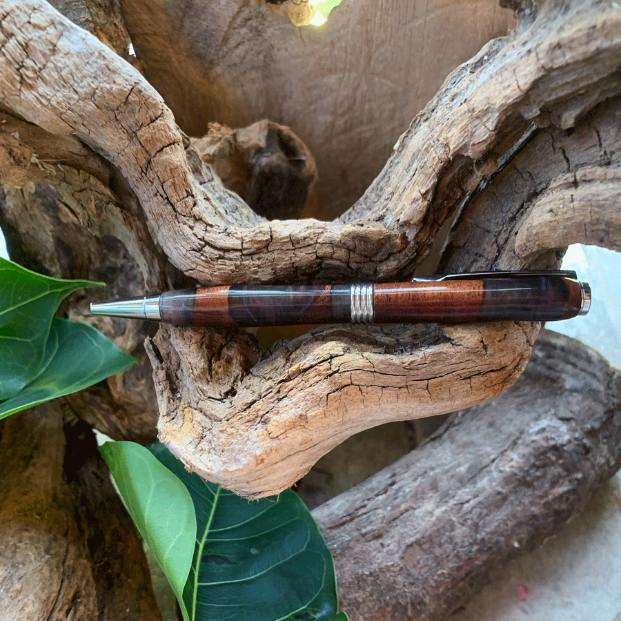 Driftwood and black and purple resin pen