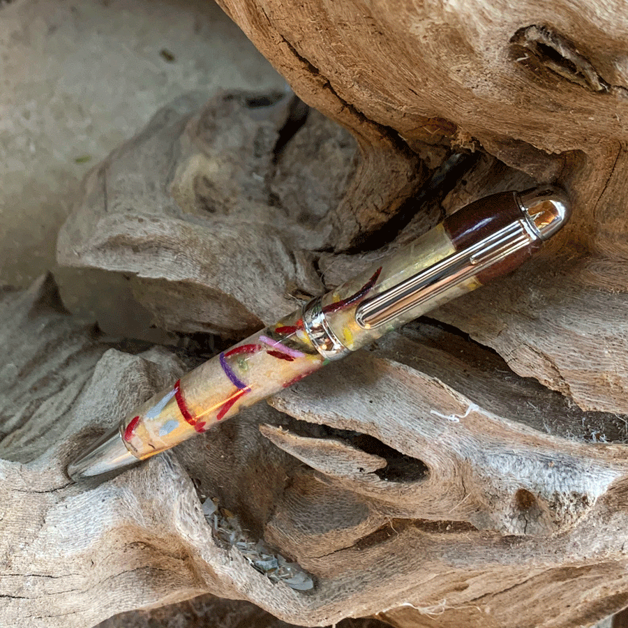 Driftwood and pearl resin pen