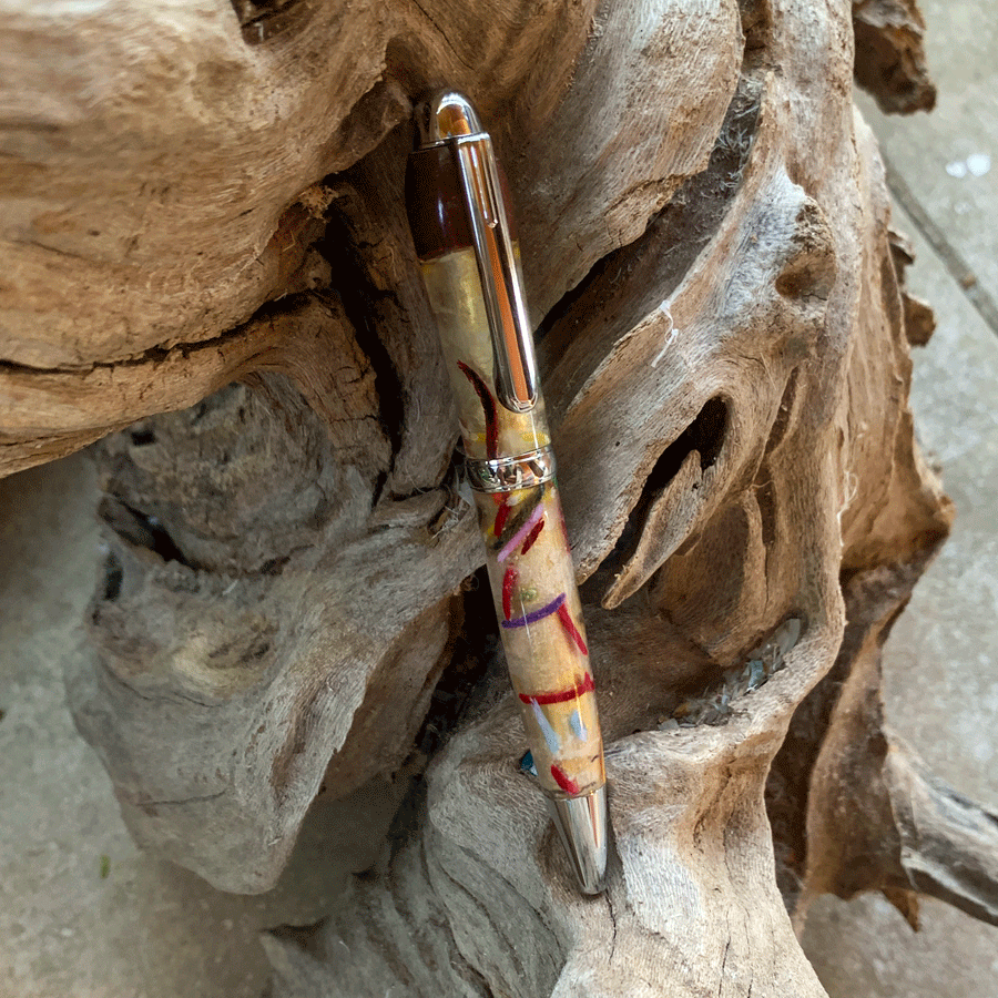 Driftwood and pearl resin pen