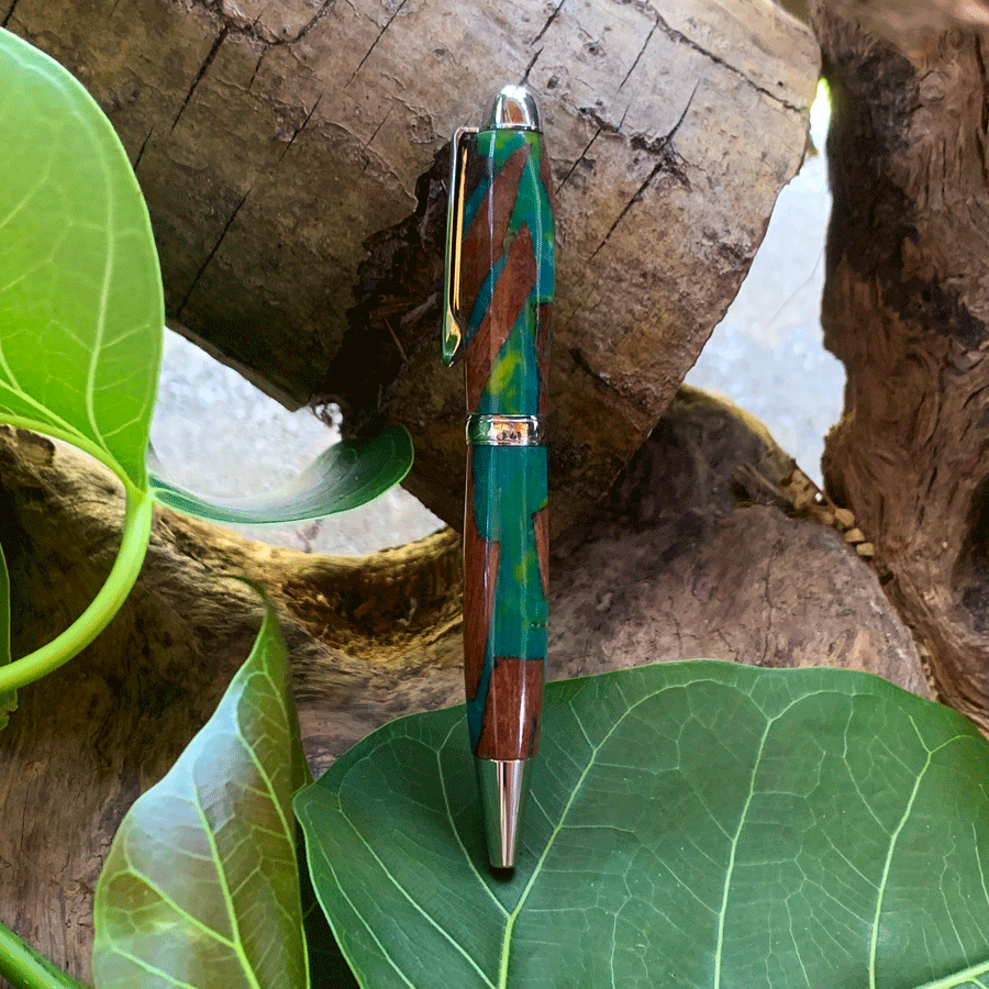 Driftwood and green and yellow resin pen