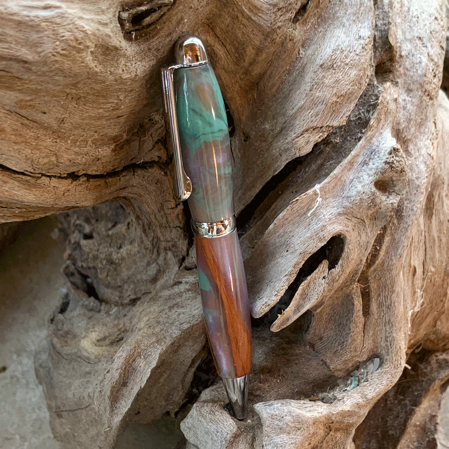 Driftwood and turquoise and purple resin pen