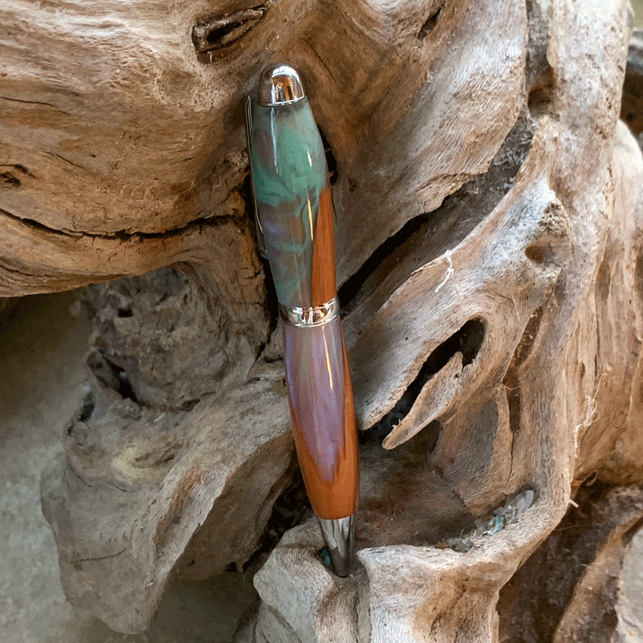 Driftwood and turquoise and purple resin pen