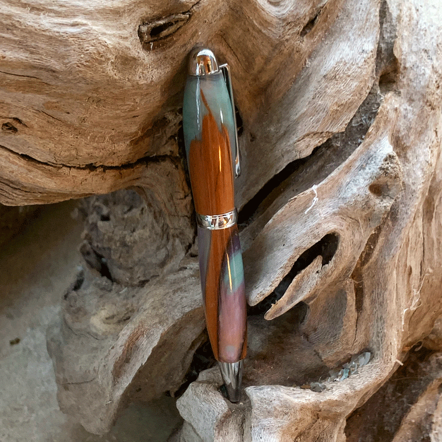 Driftwood and turquoise and purple resin pen