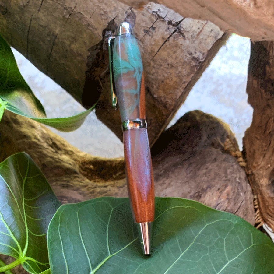 Driftwood and turquoise and purple resin pen