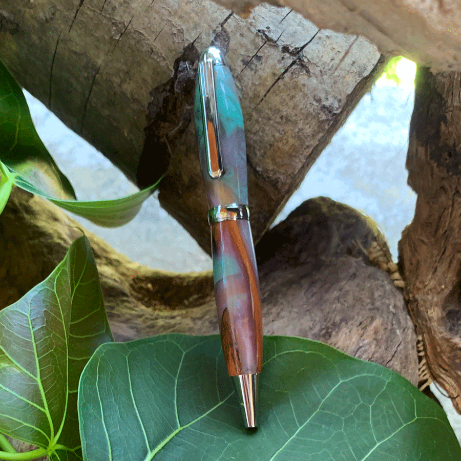 Driftwood and turquoise and purple resin pen