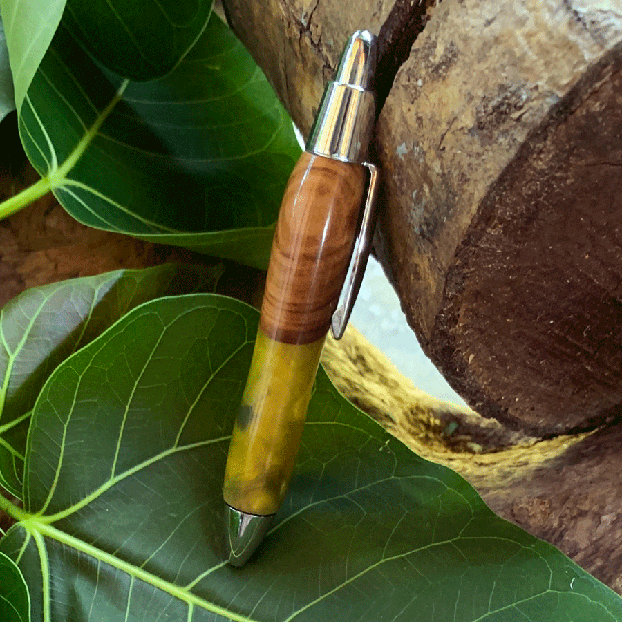 Driftwood and green resin pen