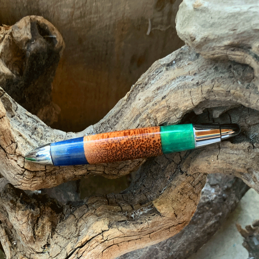 Driftwood and green and blue resin pen