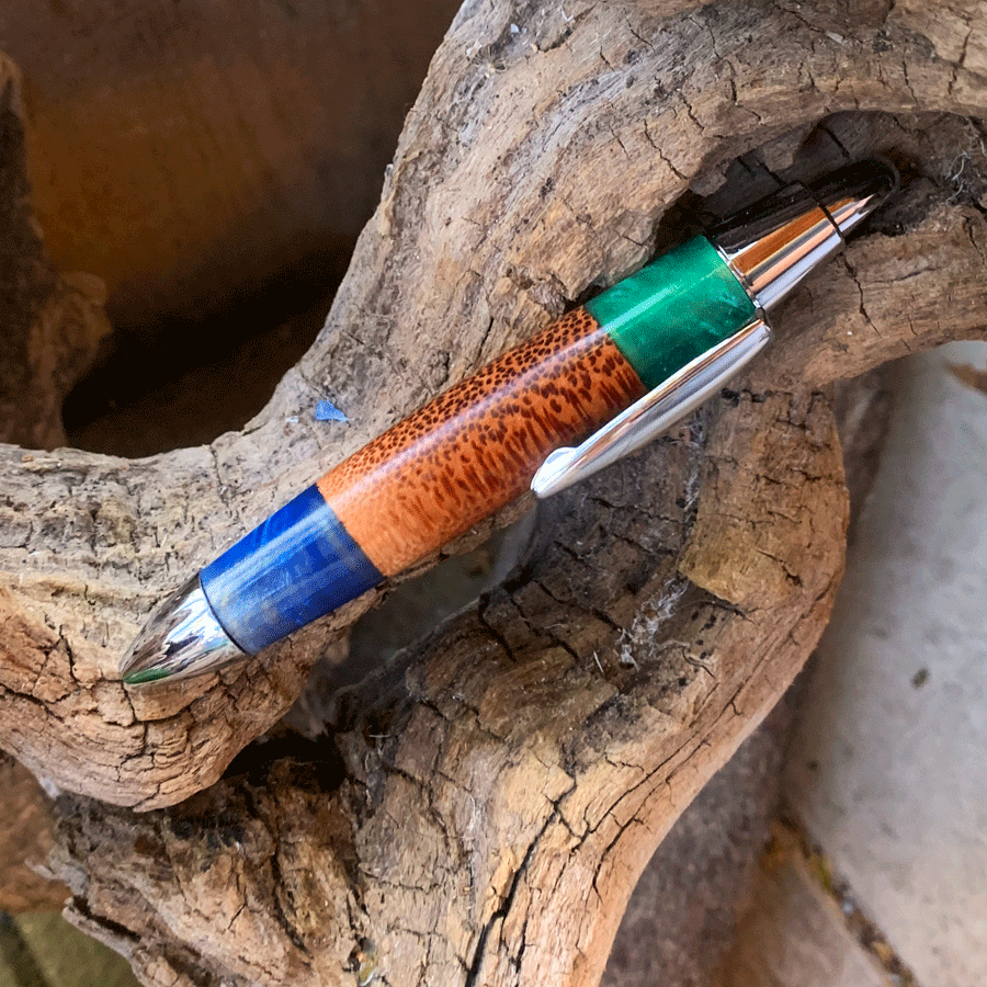 Driftwood and green and blue resin pen