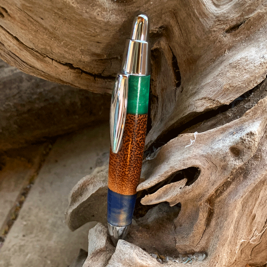 Driftwood and green and blue resin pen