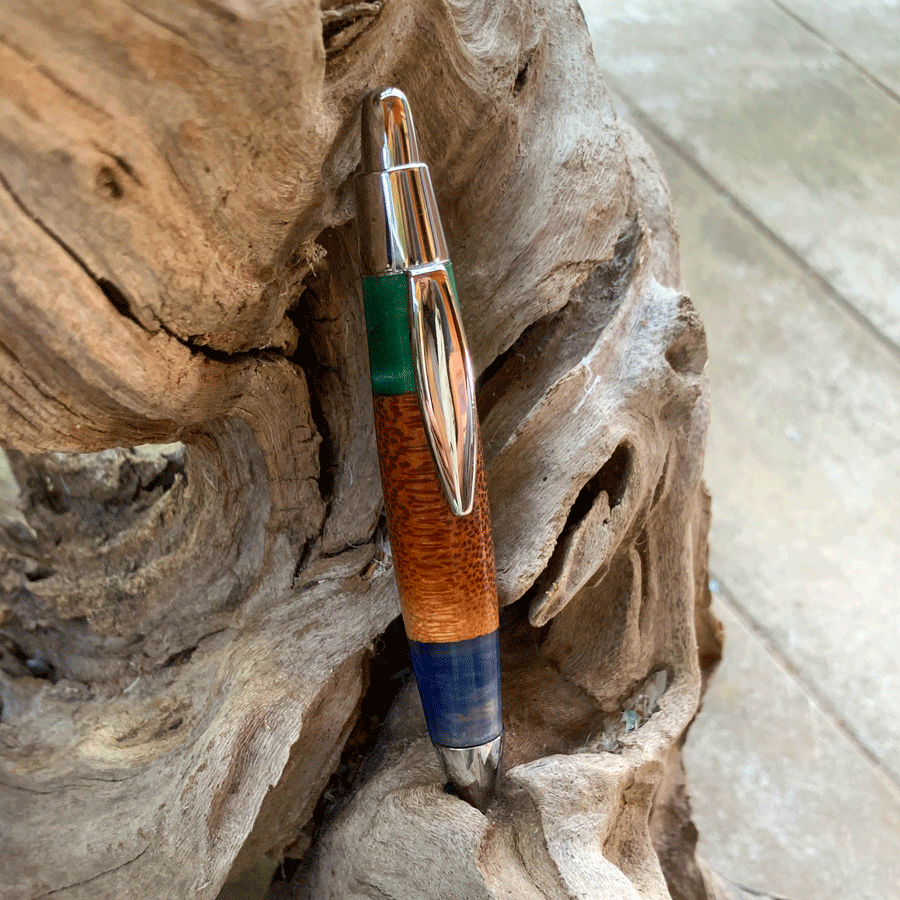 Driftwood and green and blue resin pen