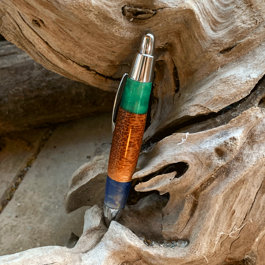 Driftwood and green and blue resin pen