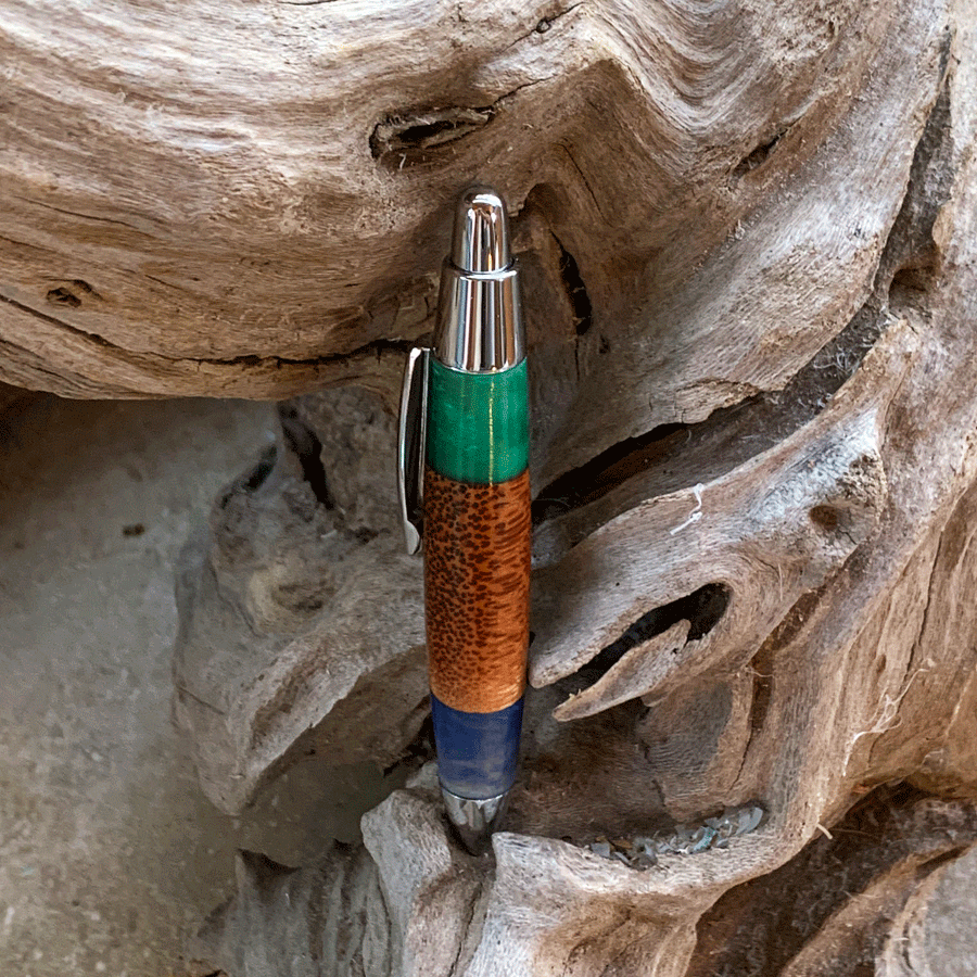 Driftwood and green and blue resin pen