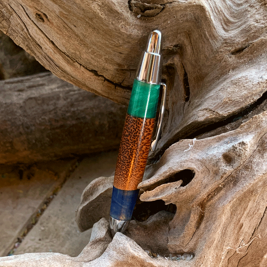 Driftwood and green and blue resin pen