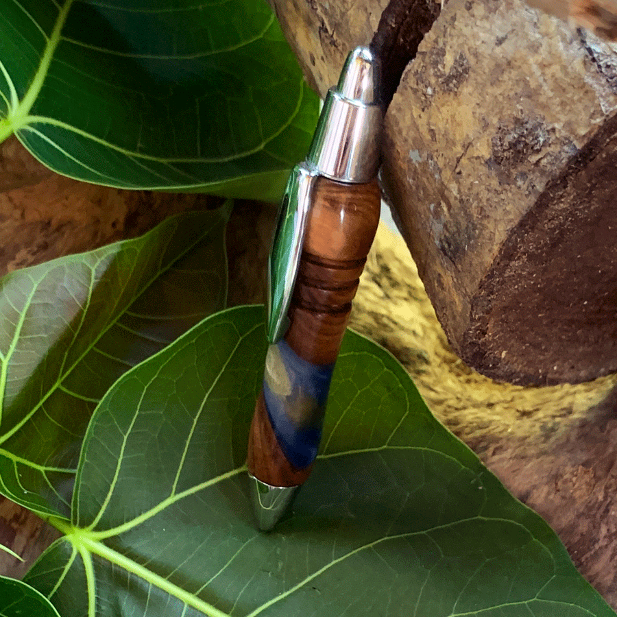 Driftwood and yellow and blue resin pen