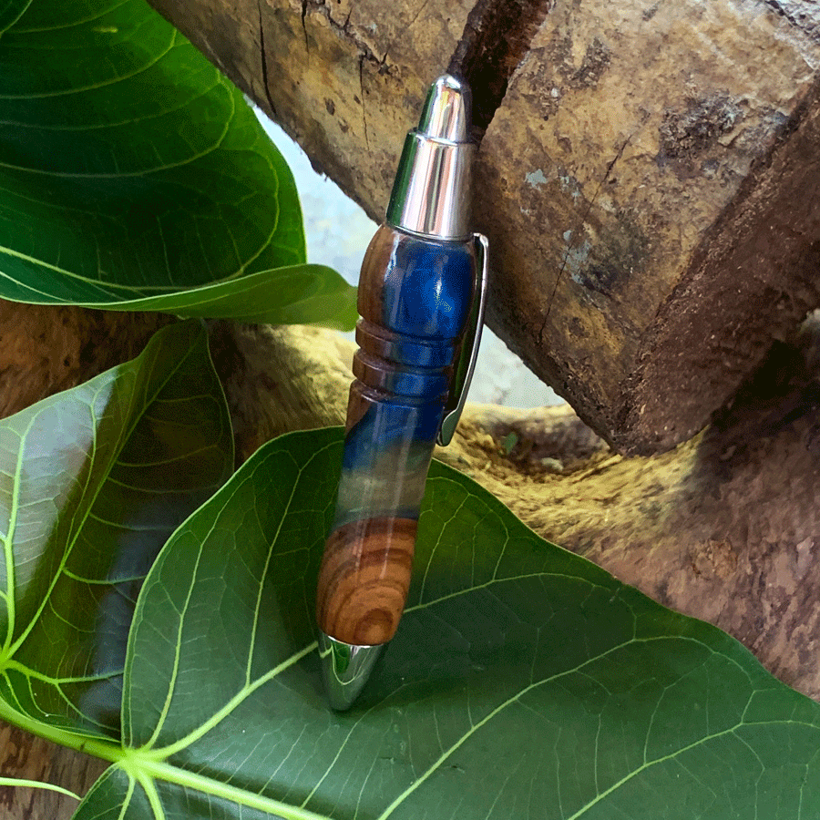 Driftwood and yellow and blue resin pen