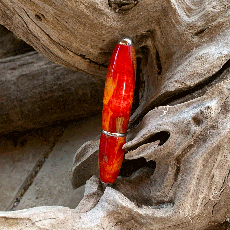 Driftwood and yellow and red resin pen