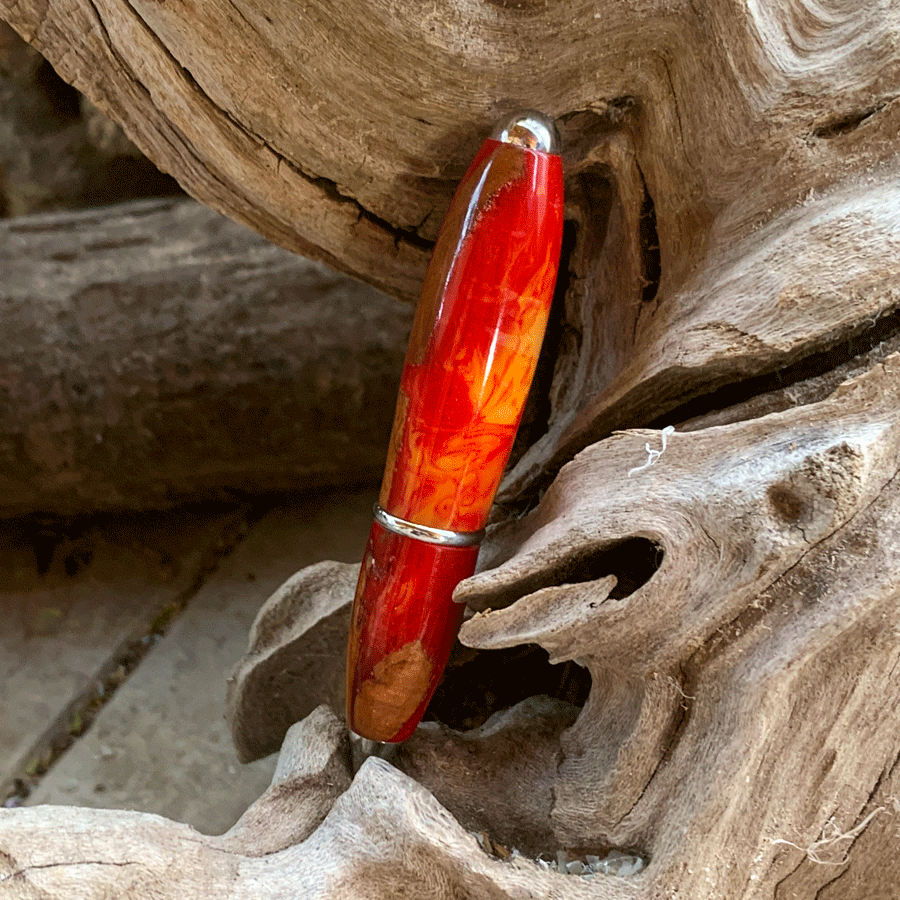 Driftwood and yellow and red resin pen