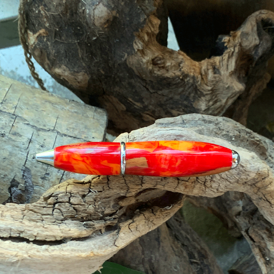 Driftwood and yellow and red resin pen