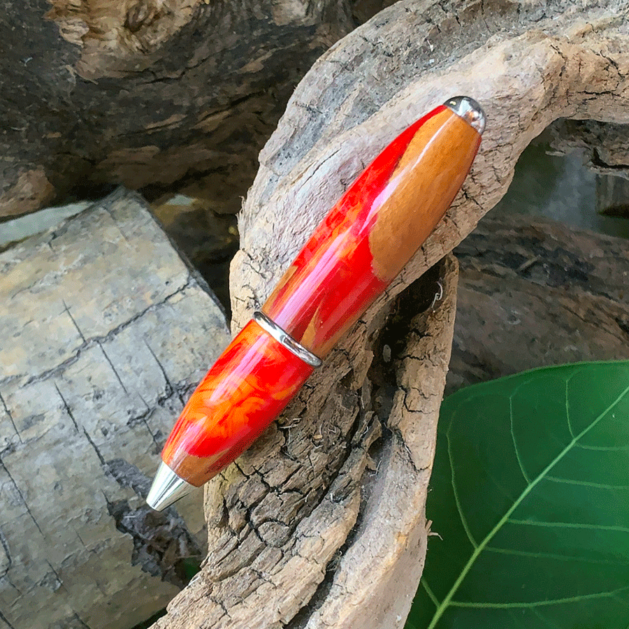 Driftwood and yellow and red resin pen