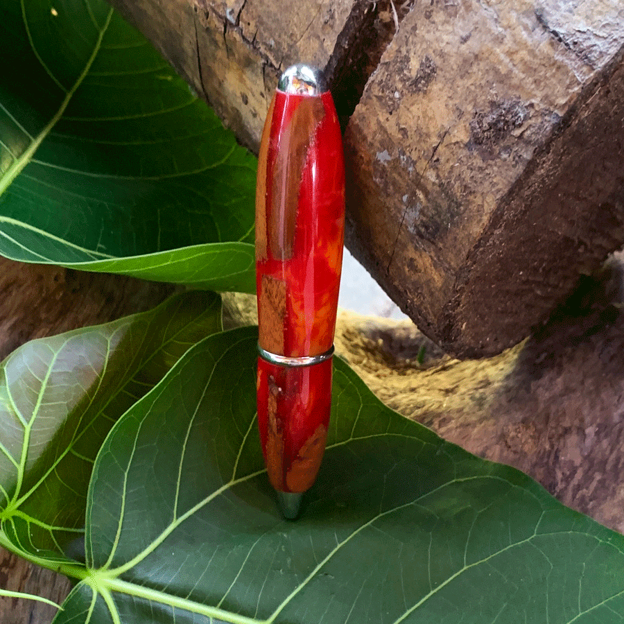 Driftwood and yellow and red resin pen